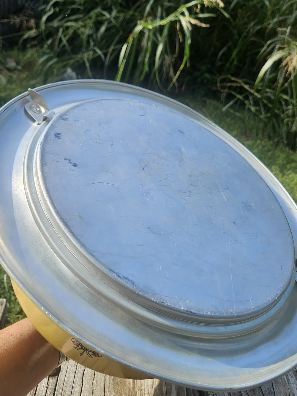 Yellow Cake Keeper with Decorative Emblem